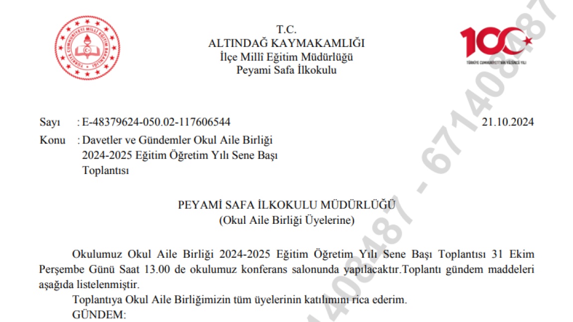 2024-2025 EĞİTİM ÖĞRETİM YILI OKUL AİLE BİRLİĞİ GENEL KURUL TOPLANTISI